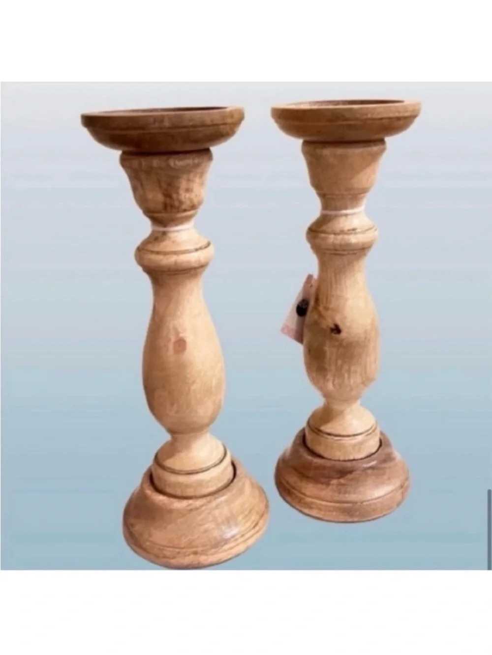 🆕-Decorative Hand Crafted Wooden Pillar Candle Holders, Set of 2